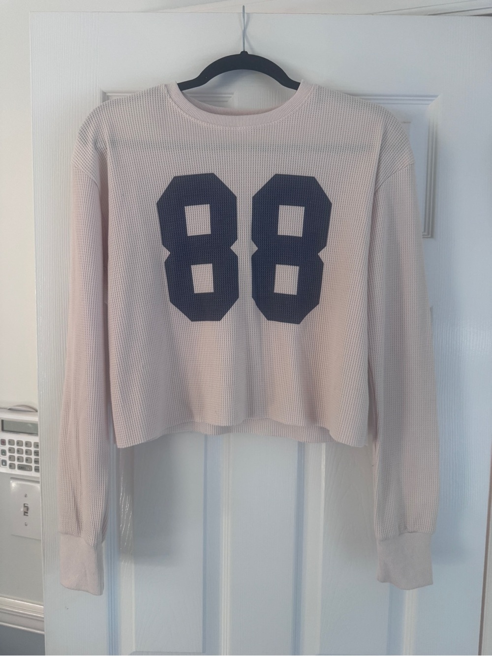 Waffle-Knit Long Sleeve Top Cropped for Women Staple Shirt